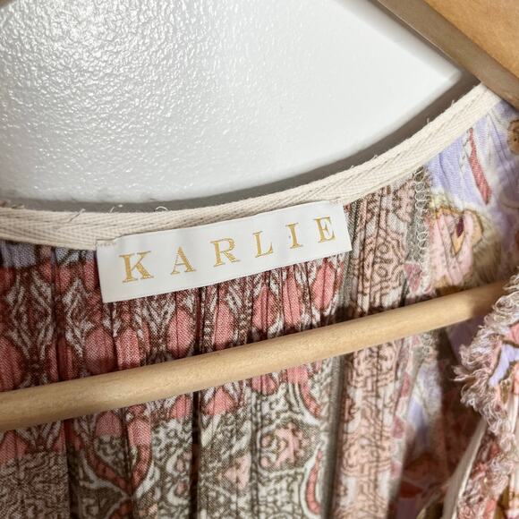 Karlie Womens Patchwork Midi Maxi Dress Small Pink Purple Floral Boho Pockets - Picture 6 of 12